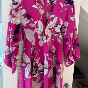 Yumi Kim Boho Silk Floral Pink Kimono Dress - XS - Resort Wear